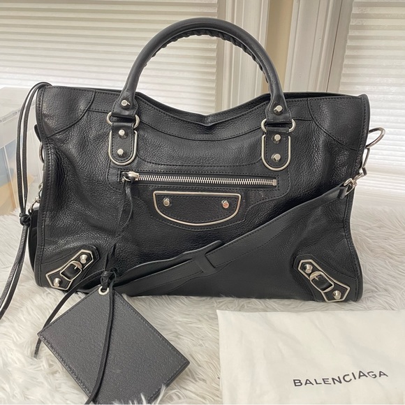 Balenciaga City Classic Metallic Edge Black Leather Hand/Shoulder Bag Medium - Picture 2 of 14
